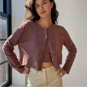 Wilfred Aritzia Sicily Cardigan Carmelized Walnut Brown Coquette Playful Soft XS